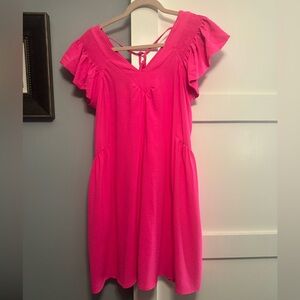 JODIFL Bright Pink Flutter Sleeve Dress